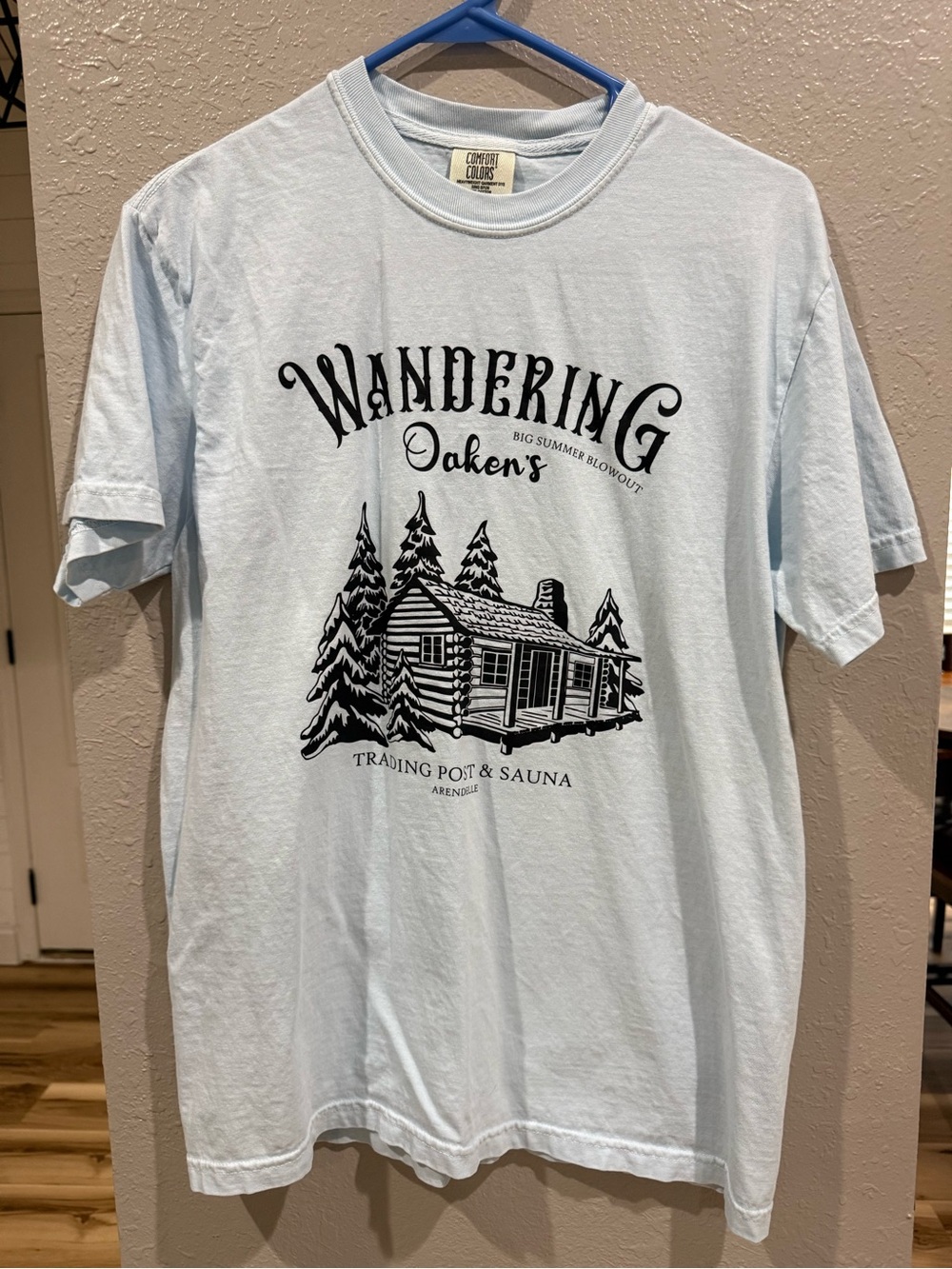 Comfort Colors Light Blue 'Wandering' Cabin Graphic Tee - Men's Short Sleeve